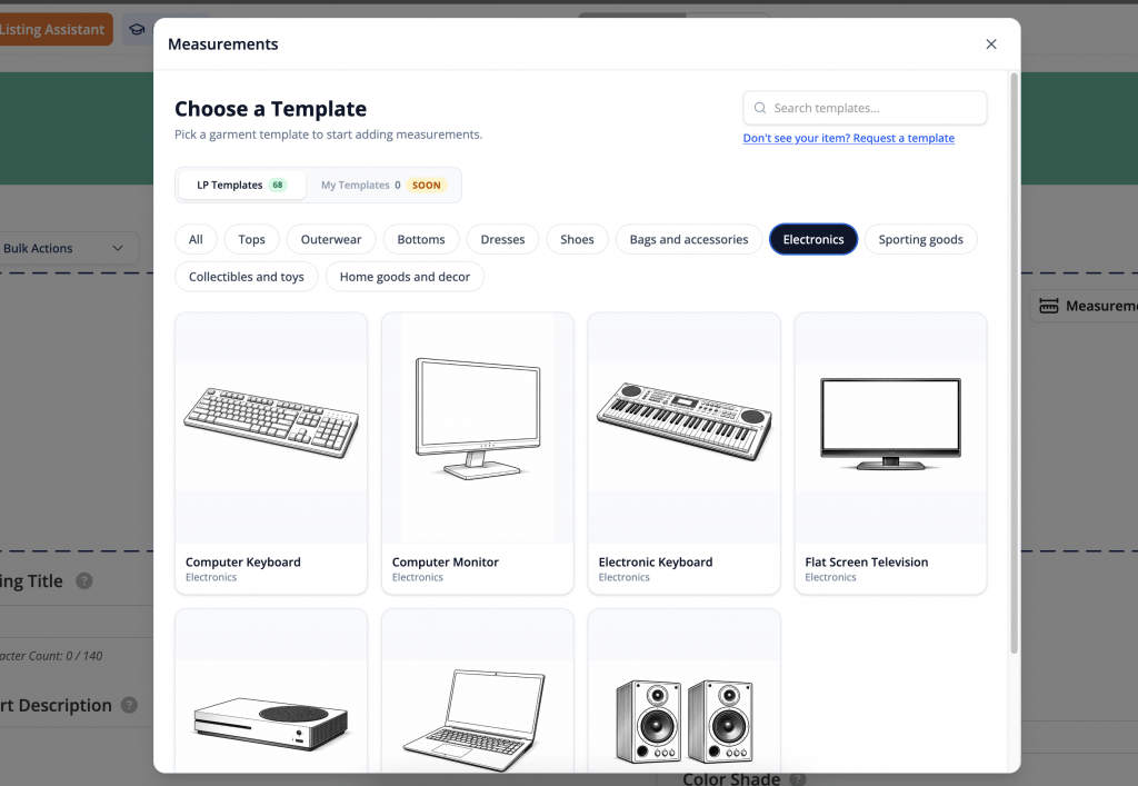measurement templates filtered by electronics